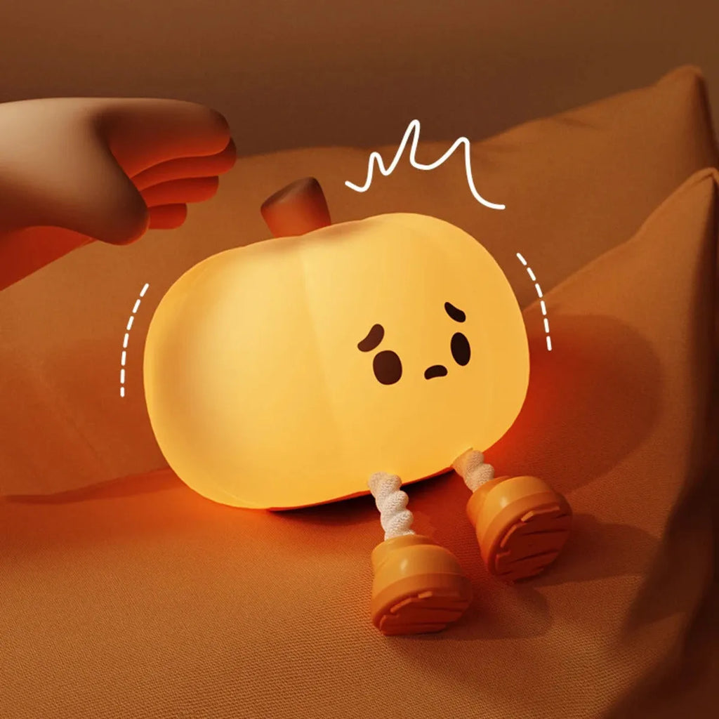 Pumpkin lantern silicone night light with ABS base, 500mAh rechargeable bedside lamp for children's bedroom and Halloween decoration
