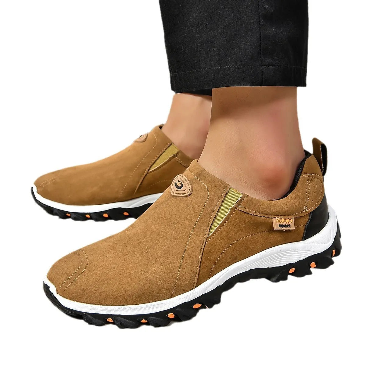 Men's thin round head shallow mouth oversleeve shoes in multiple colours with rubber sole