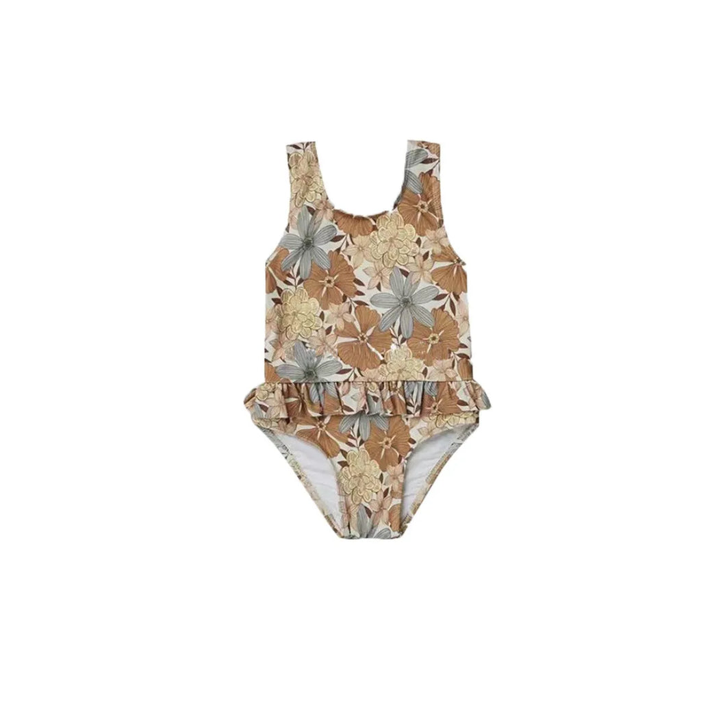 Girls' high elastic one-piece swimsuit in leopard print with quick-dry polyester construction