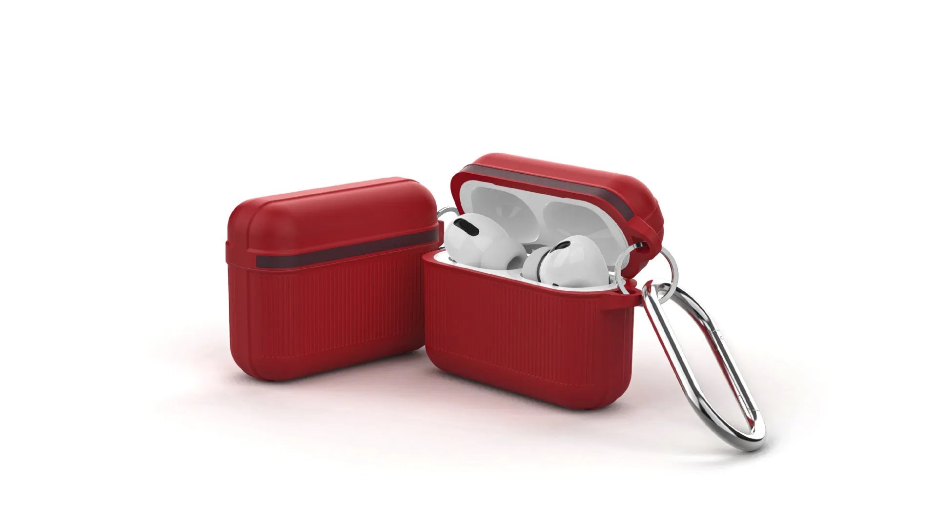 AirPods silicone protective case with thick corners and metal buckle closure in various colours