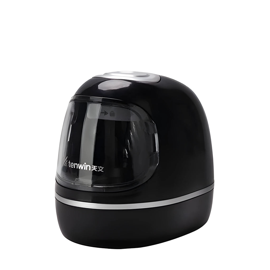 Creative electric pencil sharpener with three-speed control, geometric plastic body in white, 135x93x100mm