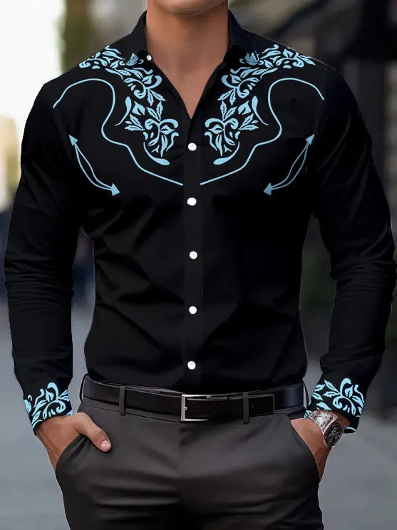 Men's long sleeve loose polyester cardigan shirt with national style digital print in light thin fabric, multiple colours available