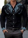Men's long sleeve loose polyester cardigan shirt with national style digital print in light thin fabric, multiple colours available