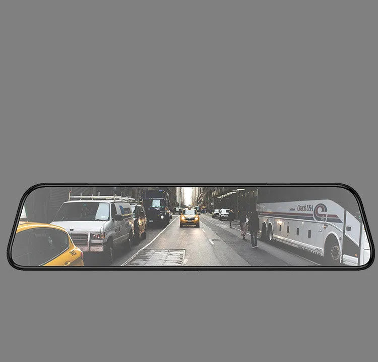 Black 12-inch rearview mirror tachograph with wide-angle lens and touch display