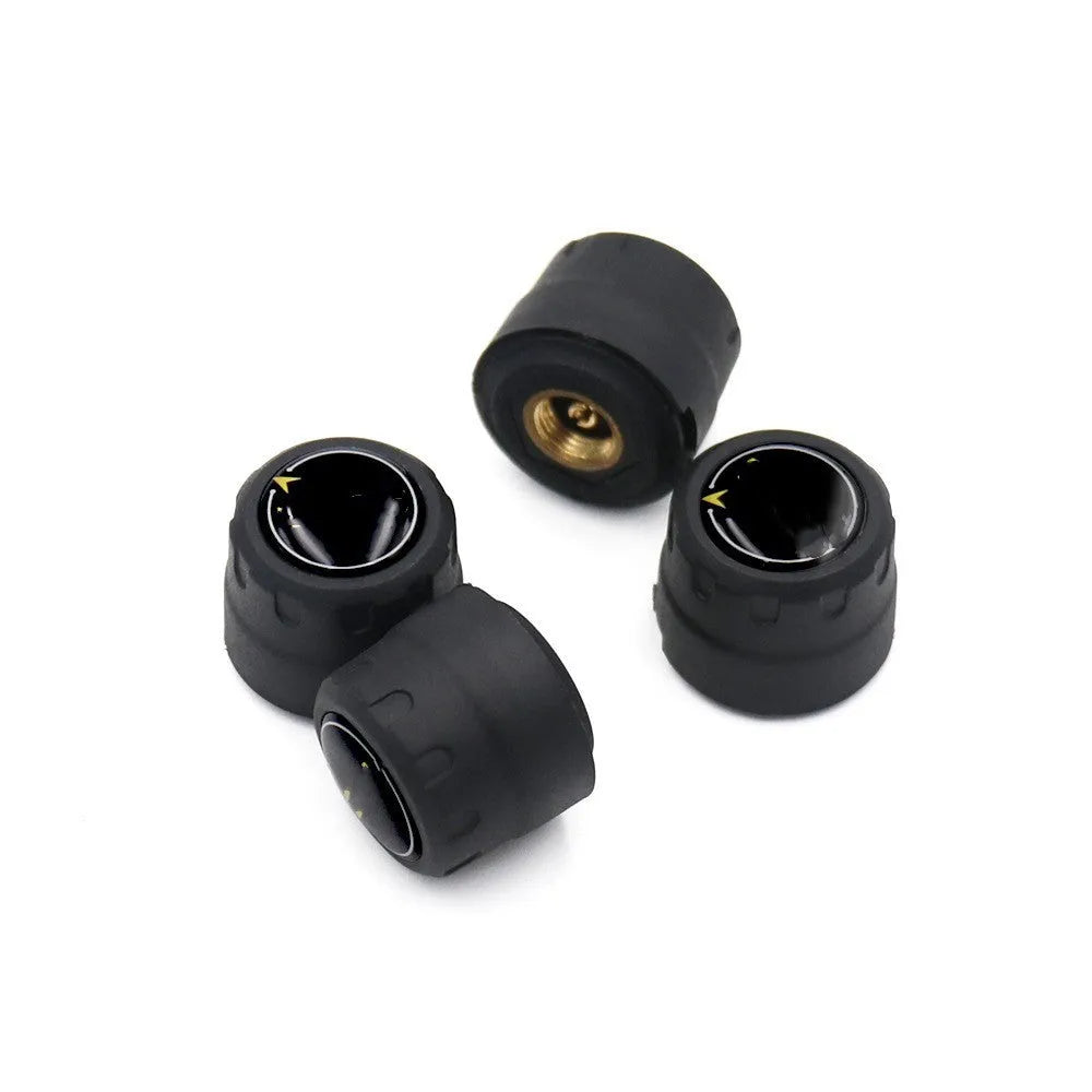 Bluetooth car tyre pressure monitoring system with four black external sensors and installation tools.