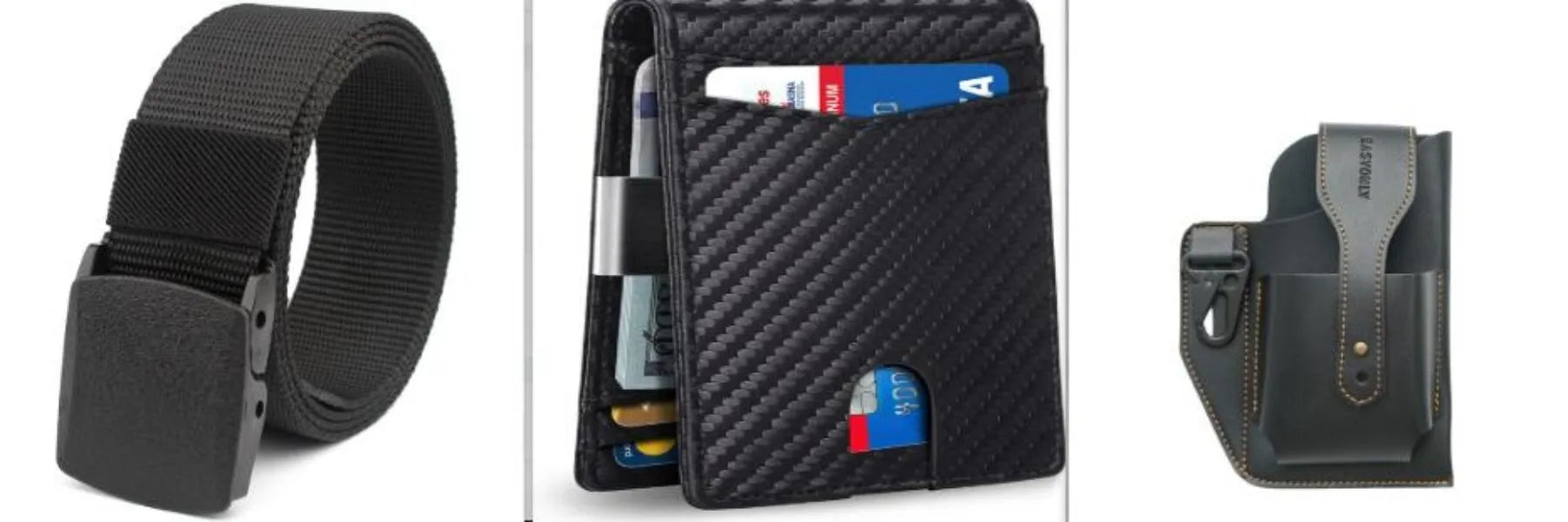 PU leather RFID anti-theft wallet with multiple card slots in carbon fibre black, measuring 11 x 7.9 cm