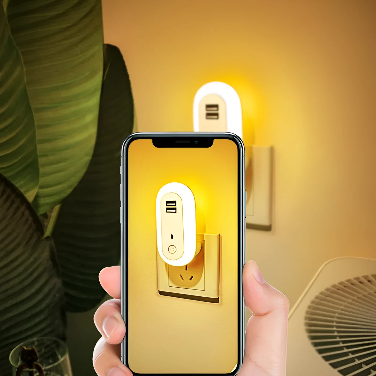 Oval small night light with dual USB charging ports and remote control, 1W LED wall plug-in lamp
