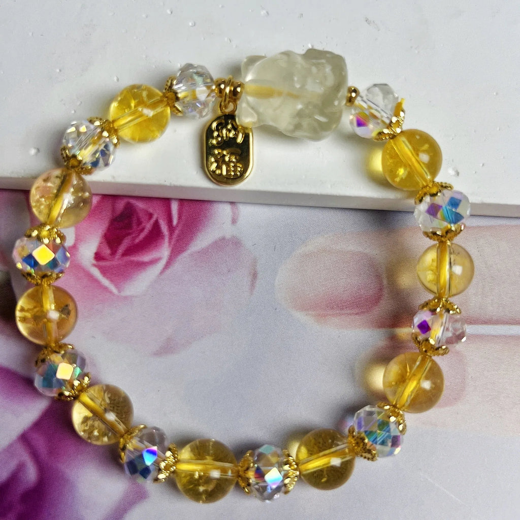 Handmade citrine crystal bracelet with nine-tail fox design for women