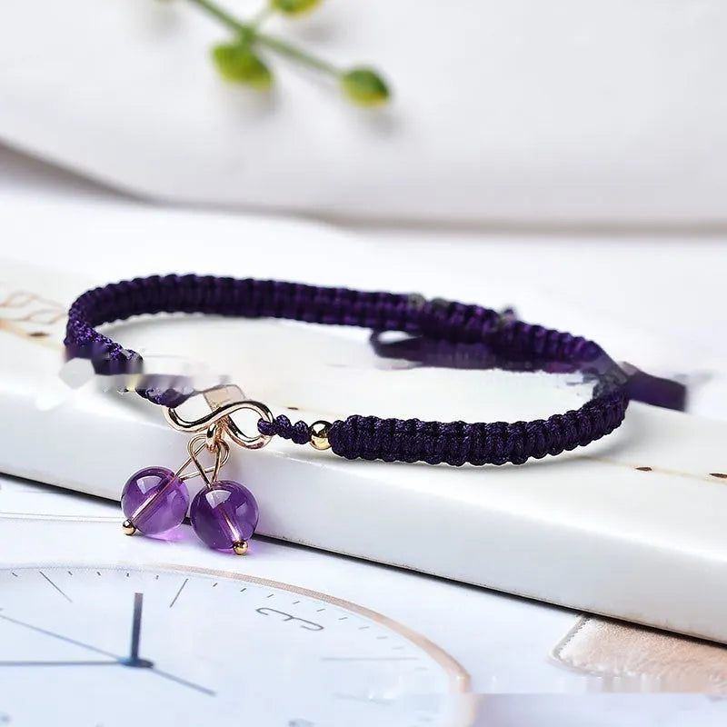 Natural strawberry quartz cherry bracelet with crystal fruit charms for women