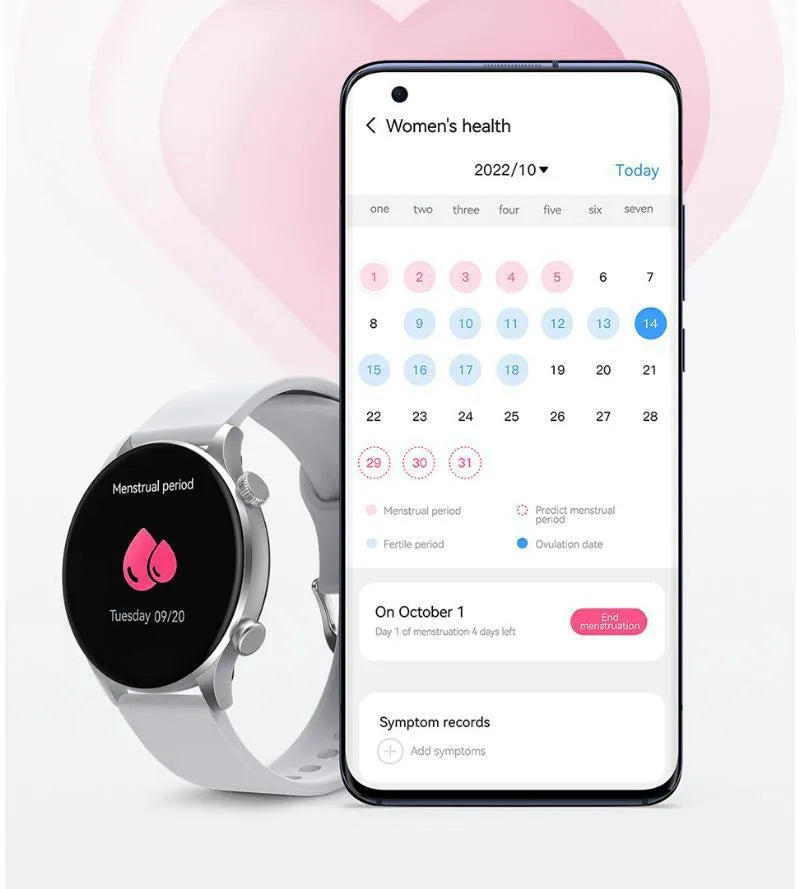 Black Bluetooth smartwatch with circular AMOLED display showing fitness stats