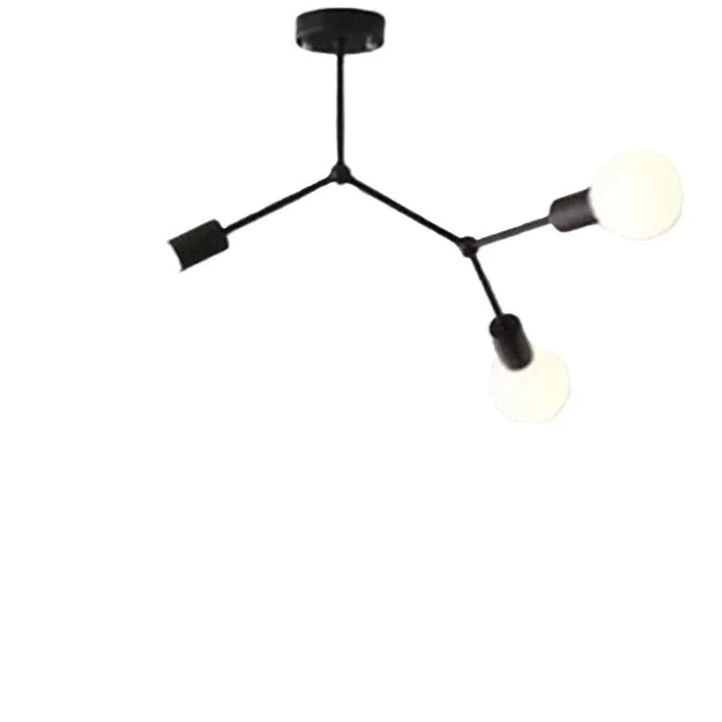 Nordic style iron ceiling lamp with three heads in black finish for living room