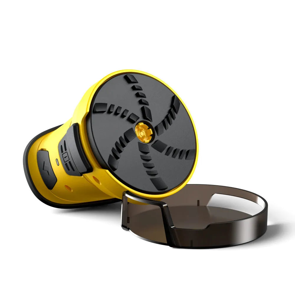 Yellow cordless electric ice scraper with USB charging cable for car windscreen deicing