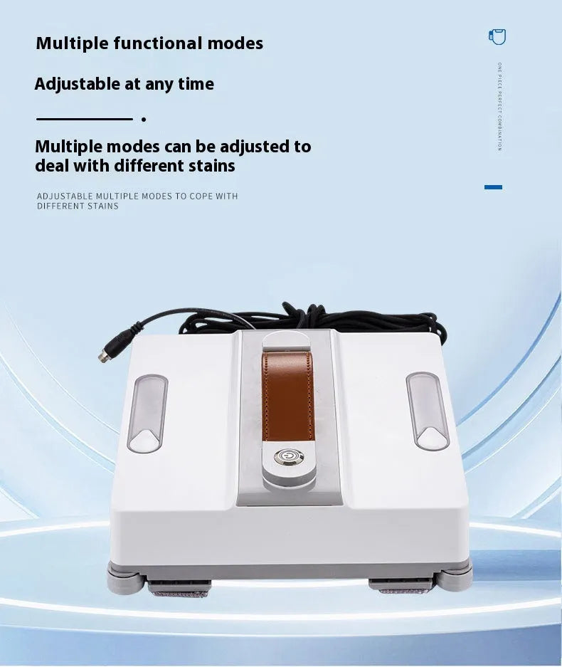 White square intelligent window cleaning robot for high-rise windows, showing control panel.