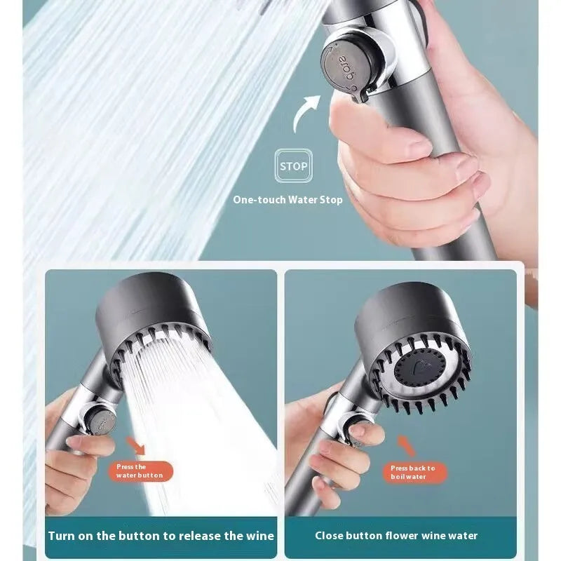 Portable ABS plastic shower head with three adjustment gears for spray massage and rain functions