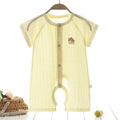 Pure cotton short sleeve baby bodysuit in summer colours, sizes 52cm to 90cm, with snap closures