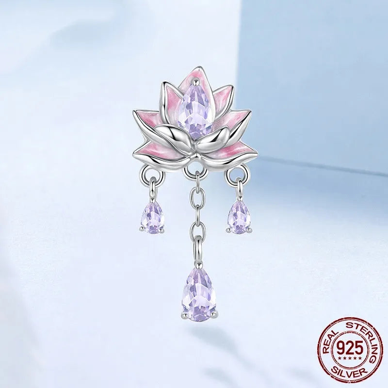 925 silver lotus gradient pendant bead 2.2cm by 1.1cm with 0.45cm aperture for DIY jewellery making