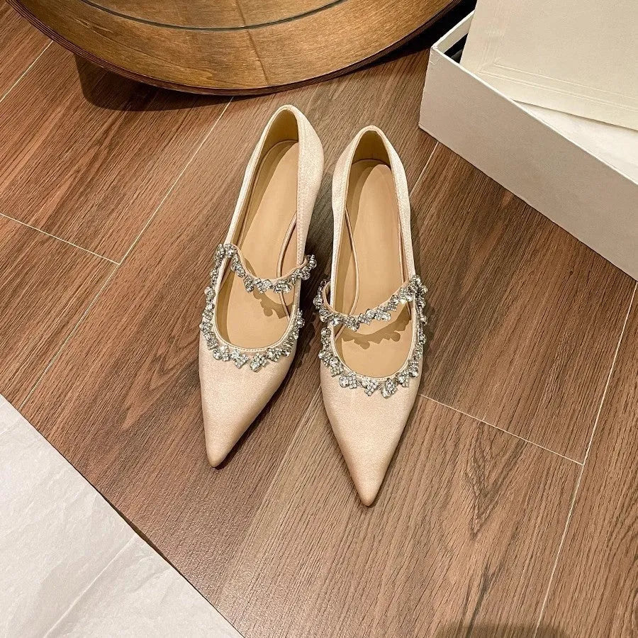 French wedding shoes apricot colour rhinestone pointed toe stiletto heels 6-8cm