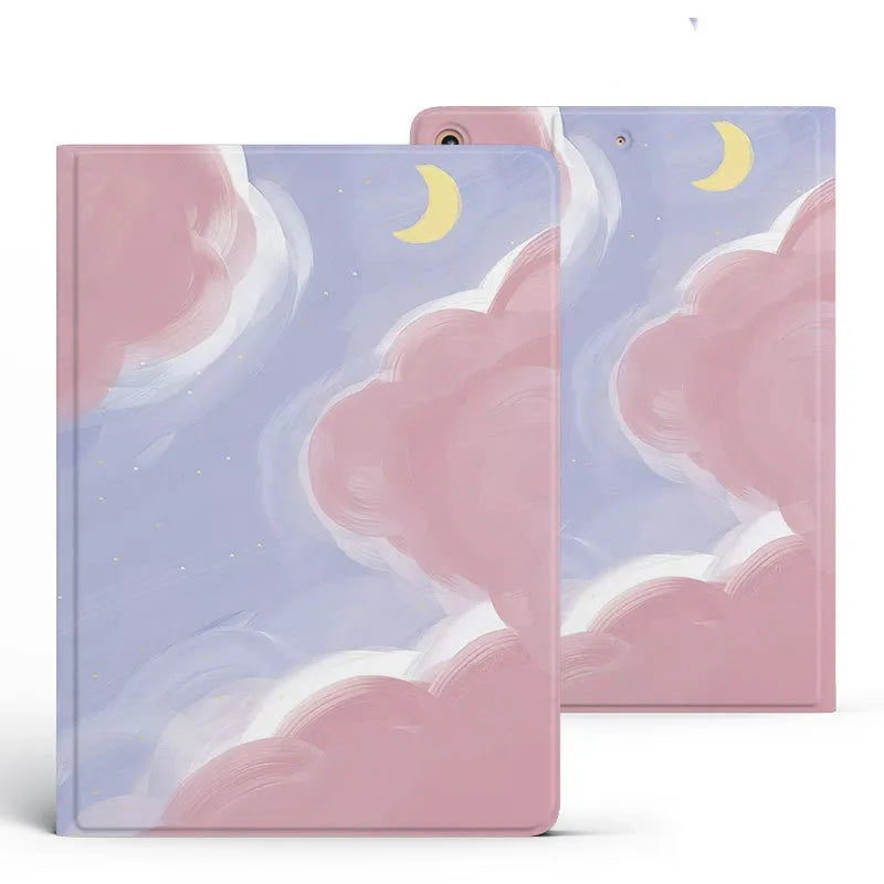 Crescent Cloud iPad flip tablet case with pen tray option, imitation leather and TPU, 7.9 to 11 inch sizes