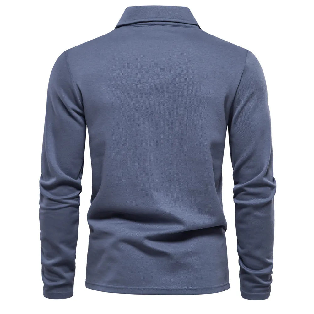 Men's cotton blend long-sleeved polo shirt in solid colour regular fit autumn top