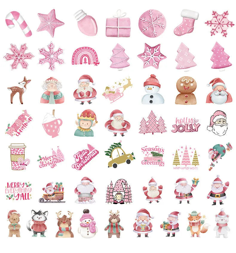 Waterproof Christmas sticker set showing 50 cute holiday designs for car phone computer decoration