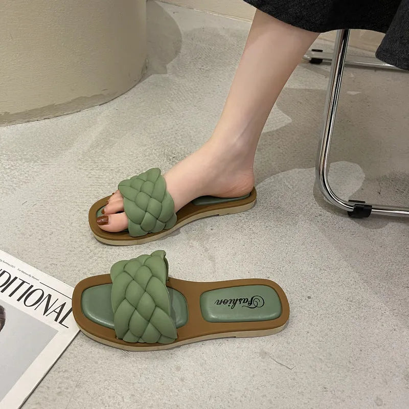 Women's PVC plaid beach sandals with a thick non-slip sole in black, green, orange, and white colour options.