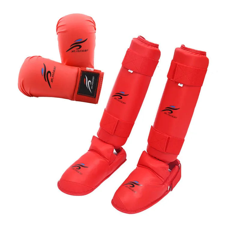 Red and blue karate taekwondo protective gear set with PU construction