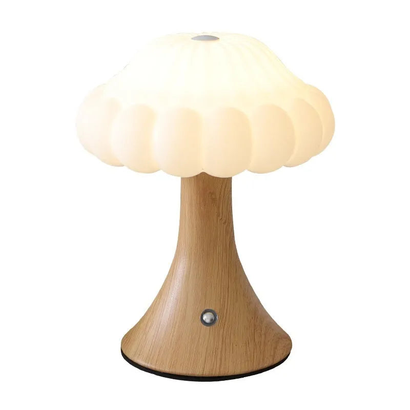 Mushroom lamp with touch control and USB charging in wood grain, white, cream, grey, or black colour