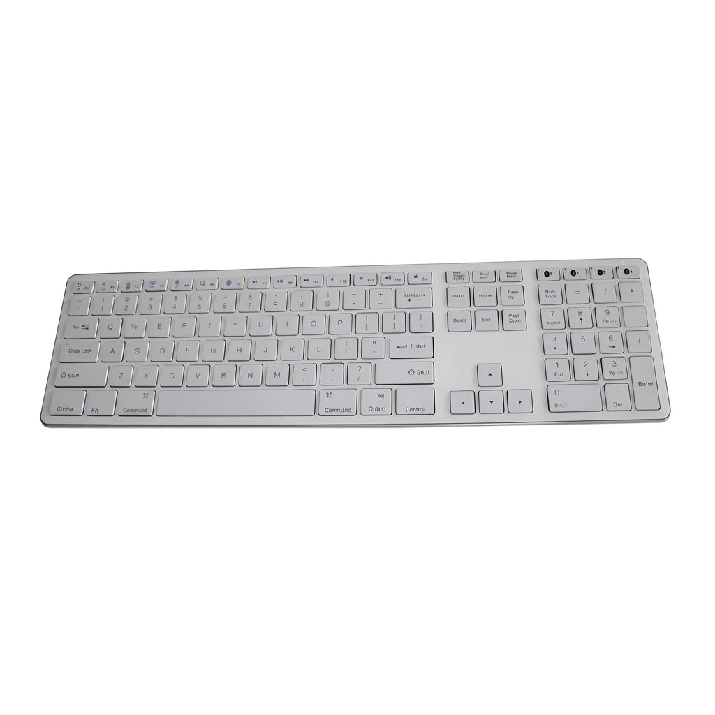 White 109-key wireless mechanical keyboard with three-key zone layout and Bluetooth connectivity