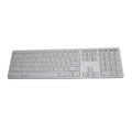 White 109-key wireless mechanical keyboard with three-key zone layout and Bluetooth connectivity