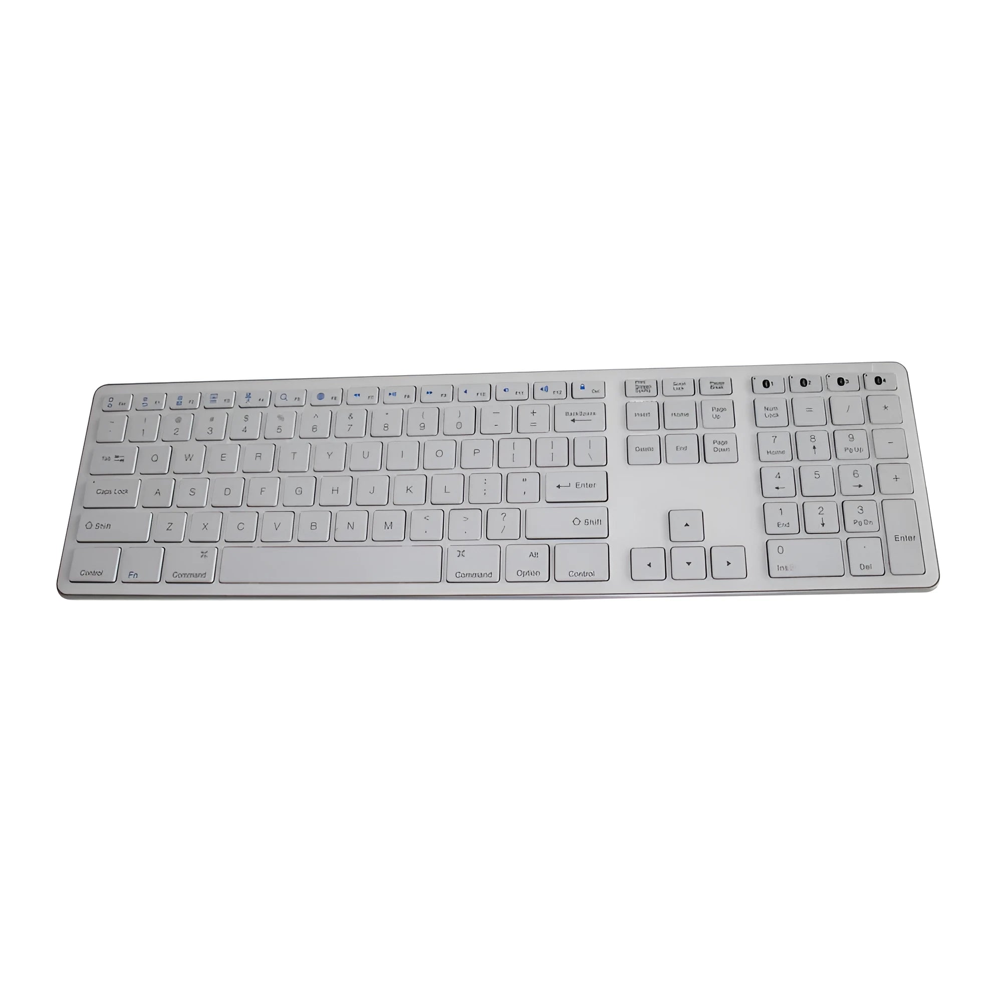 White 109-key wireless mechanical keyboard with three-key zone layout and Bluetooth connectivity