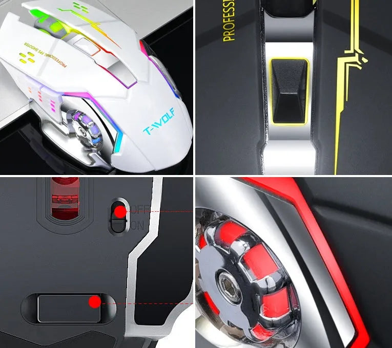 Black and white wireless silent charging mouse with 2400dpi resolution for laptop computers