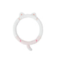 Plush rabbit fur winter steering wheel cover with cute embroidered panda design, shown fitted on a car steering wheel.