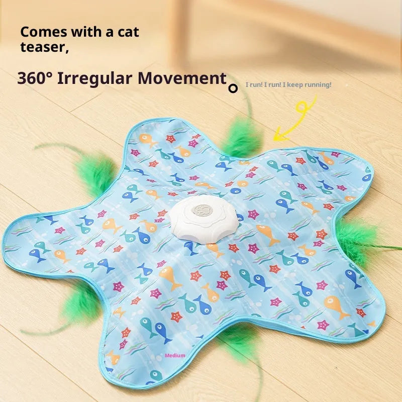 Electric cat toy in blue-fish design on light background, made from PP material