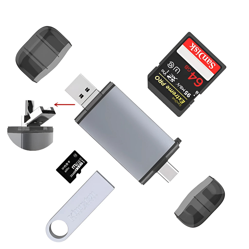 Grwibeou T-933 6-in-1 OTG card reader in black for computers and mobile phones