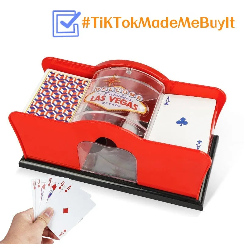 Manual hand crank card shuffler machine made of black ABS plastic for casino card games