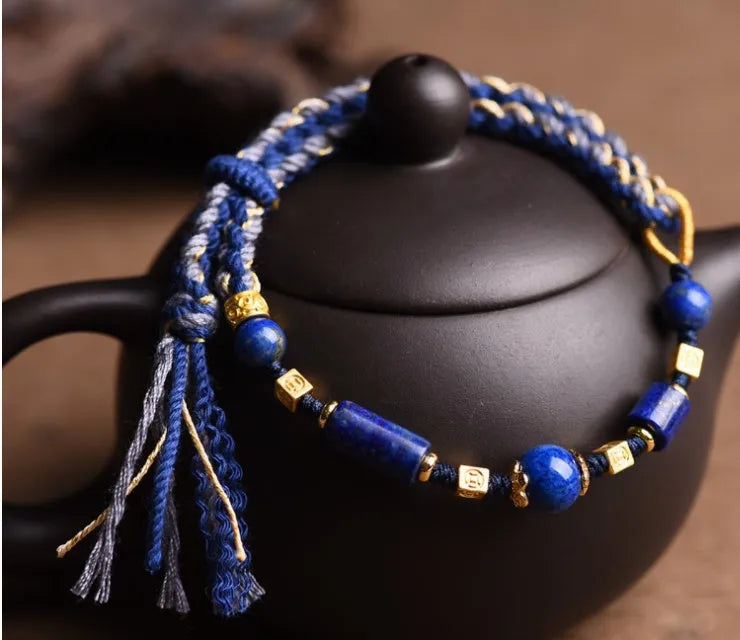 Hand-woven flexible wire watch bracelet with lapis lazuli colour option
