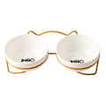 Ceramic cat bowl with iron frame stand in cat footprints pattern