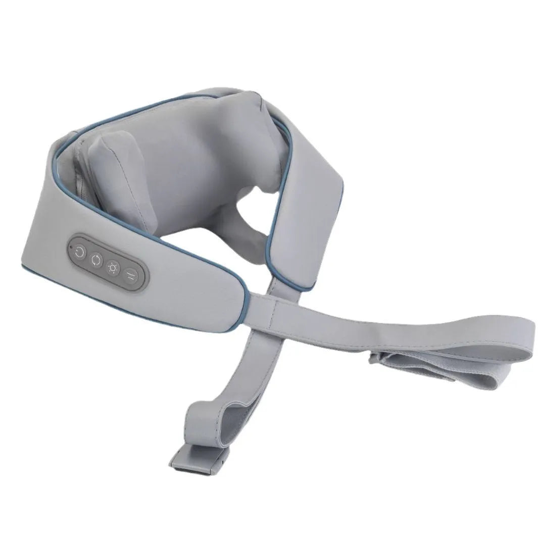 Beige and grey electric clip massage shawl neck massager with PU leather cover, 3 speeds and 10-minute timer