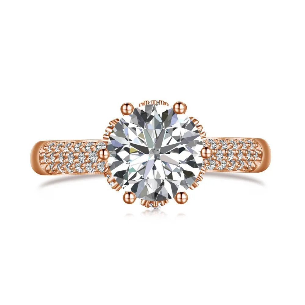 Pure silver women's ring with electroplated platinum or rose gold finish, geometric round design, sizes 5 to 9