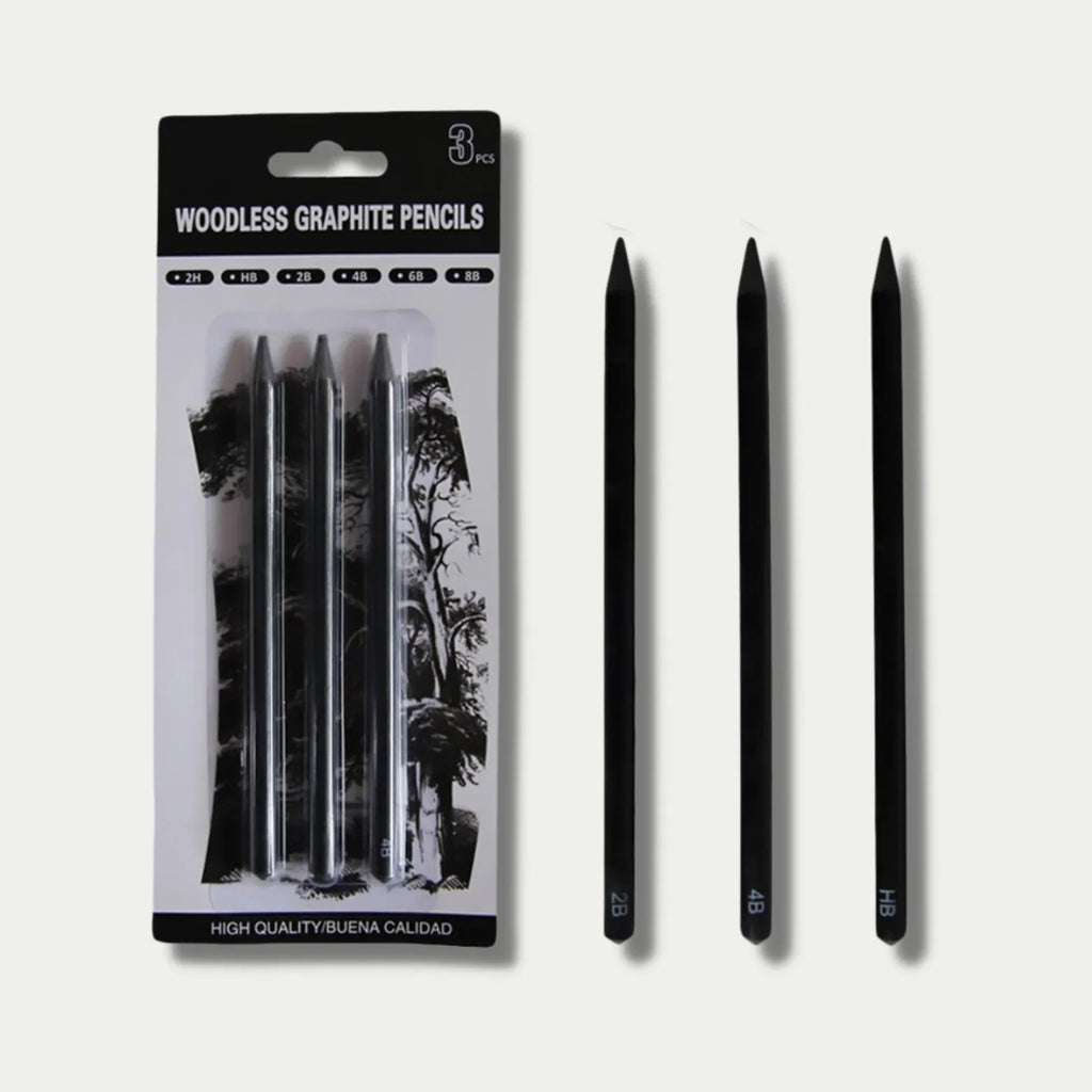 Set of six wood-free graphite sketching pencils in grades HB, 2B, 4B, 6B, 8B, and EE
