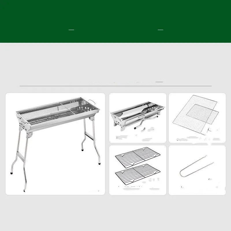 Stainless steel portable folding barbecue grill oven with grill, shown in its natural metal colour.