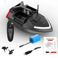 Black GPS remote control fishing boat with antenna on a calm lake