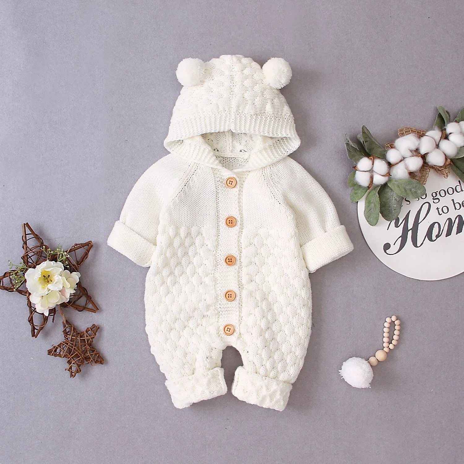 Hooded knitted jumpsuit unisex long sleeve acrylic knit casual wear autumn winter