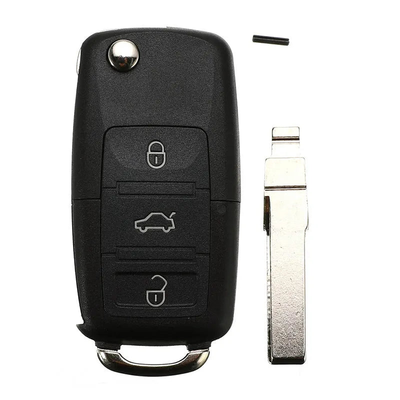 Black 3-button car key shell replacement housing made from nylon, glass fibre, and PVC with a secret compartment