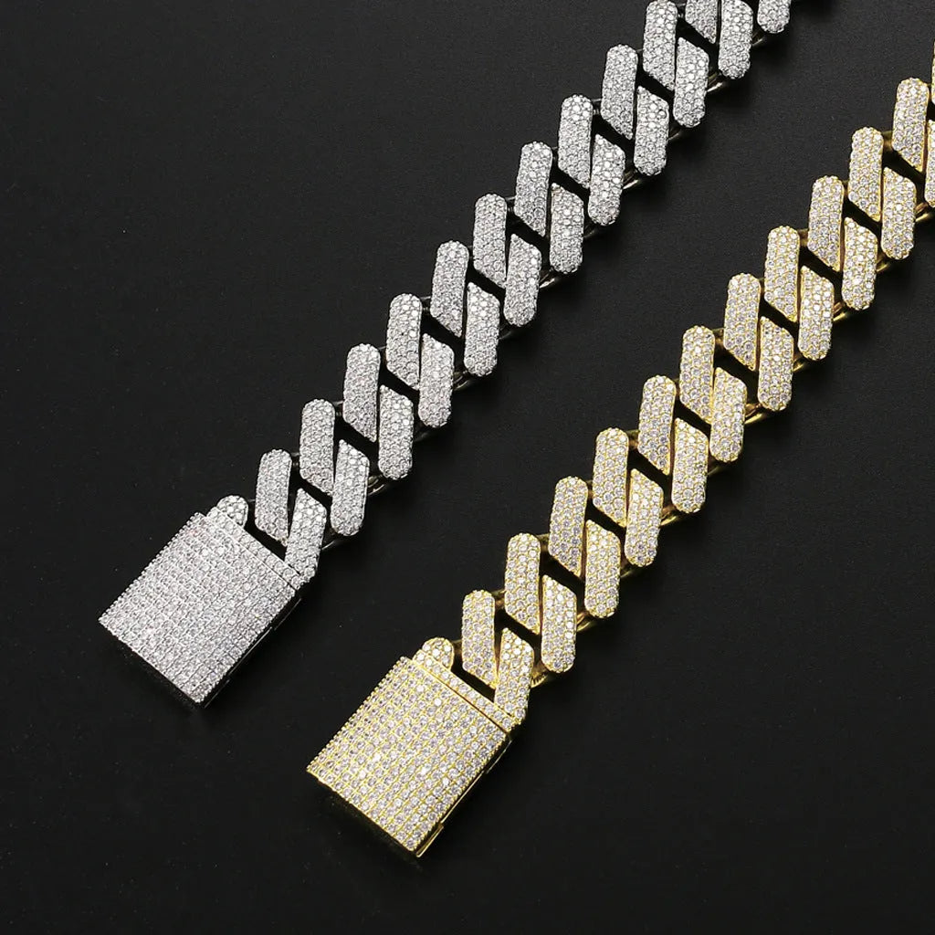 Full zircon hip hop necklace Cuban chain with micro-inlaid zircon stones and real gold plating 20mm width