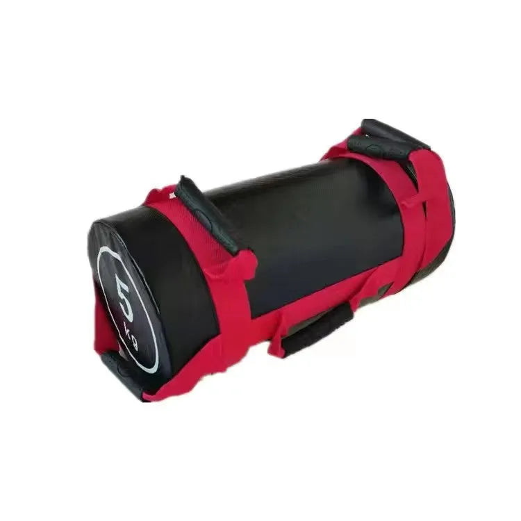 Flat white PVC fitness training sandbag for weight lifting in various sizes from 5kg to 30kg.