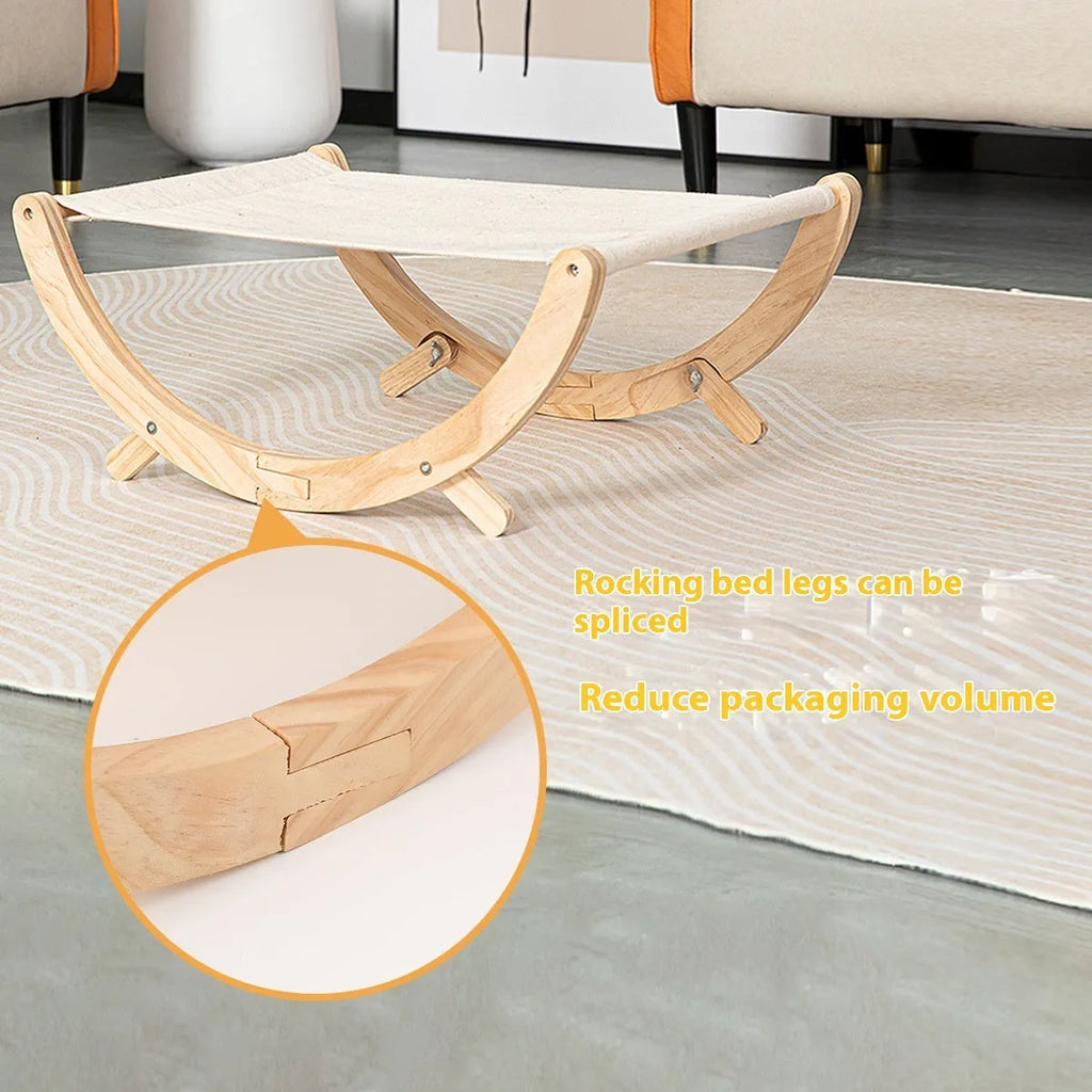 Solid wood cat shaker bed with foldable hammock measuring 55cm long