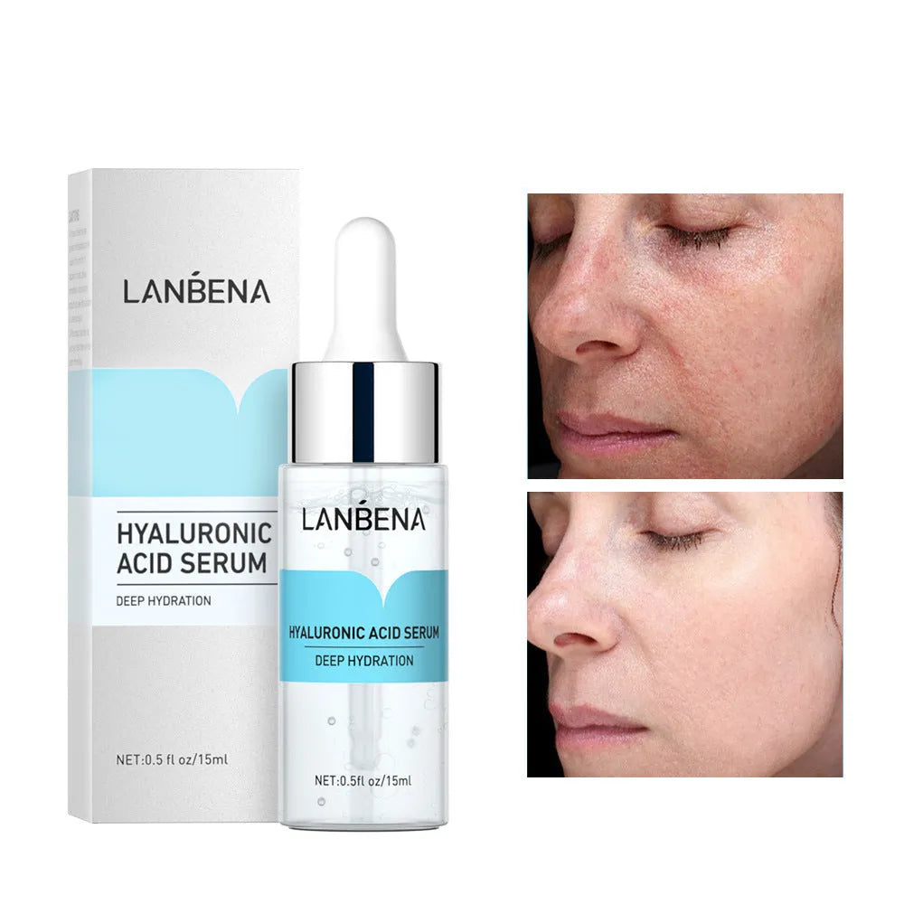 15ml water-based stock solution bottles in hyaluronic acid, VC, 24K polypeptide, and pore variants.