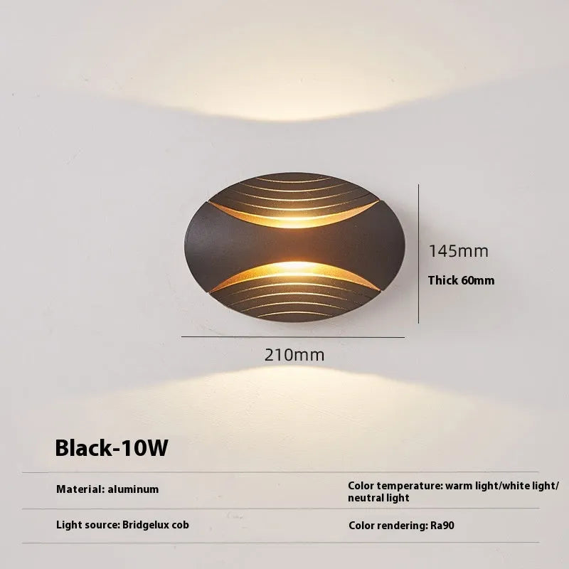 Modern minimalist aluminium wall lamp with IP65 waterproof rating in black gold finish
