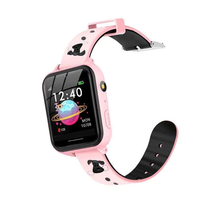 Children's telephone watch with touch screen, 1.54 inch IPS display, silicone strap in pink, blue, and black